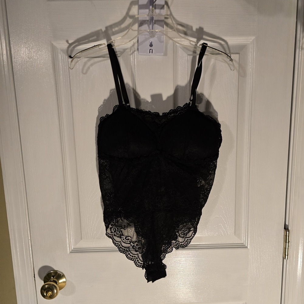 Black Lace Teddy‎ Bodysuit Womens Size 1X Adjustable Straps NWOT